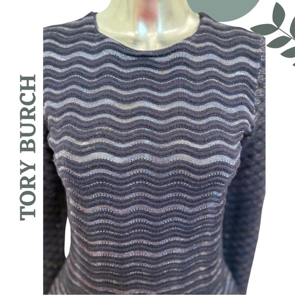 Tory Burch Textured Wool Blend Knit Long Sleeve Sweater Metallic Thread – Small - Picture 6 of 7